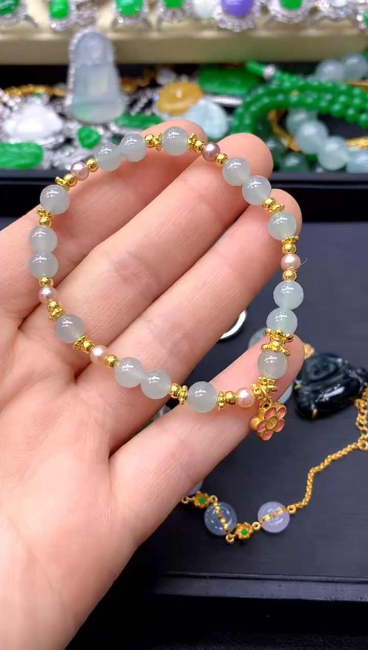 足金镶嵌手链翡翠207-中国好珍宝