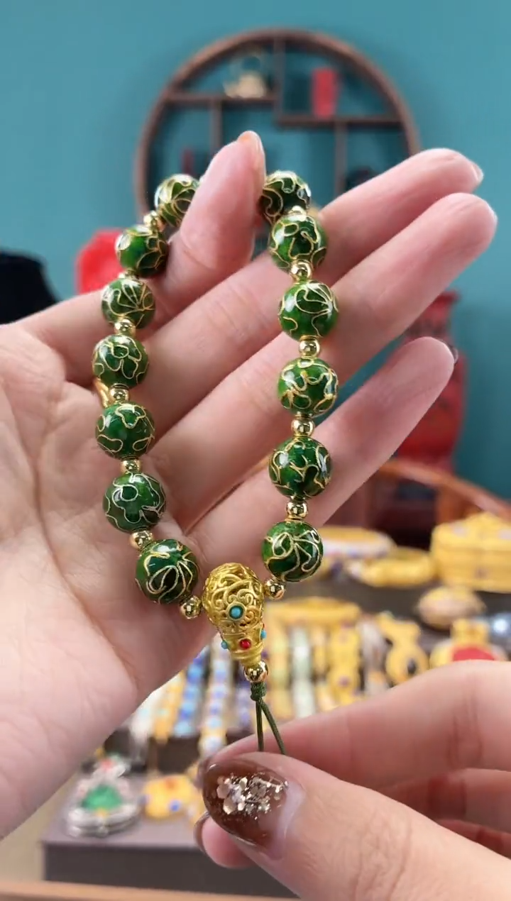 非遗景泰蓝手串1.0万花绿色