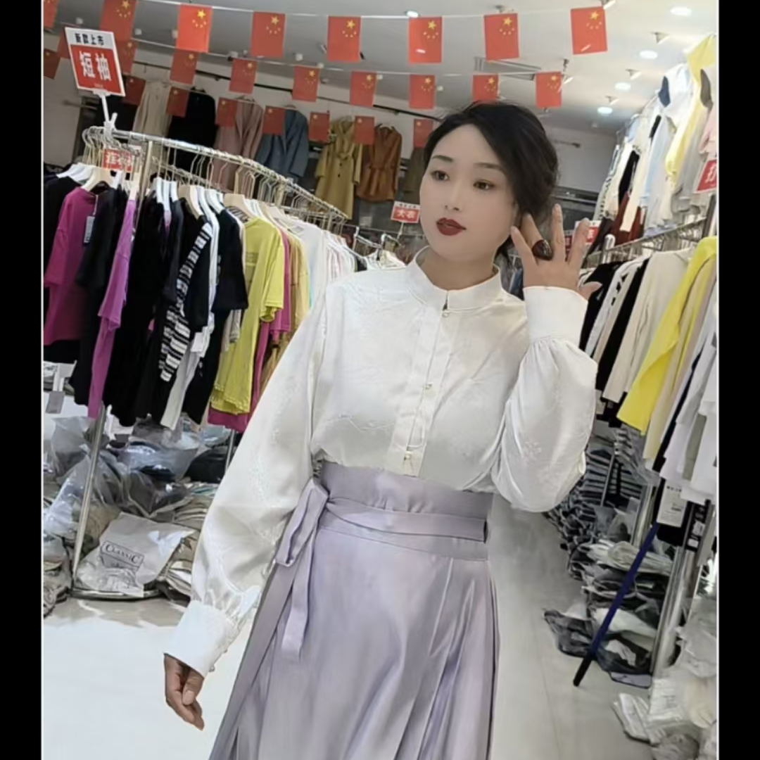 衬衣气质长袖白色时尚百搭网红高腰休闲打底女士春季立领279