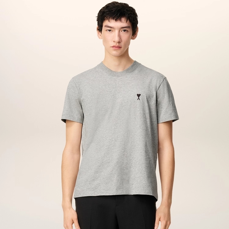 Ami Paris男士黑色刺绣ADC短袖T恤合身上衣