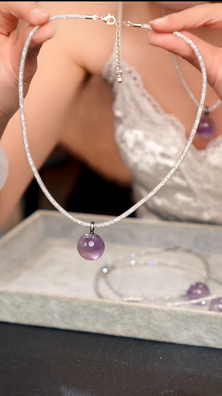 水晶摆件未镶嵌天然紫水晶球球吊坠04