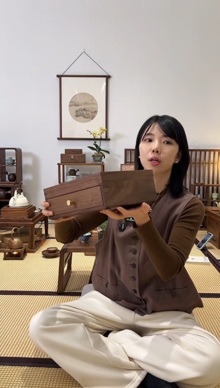 黑胡桃木单层茶饼盒