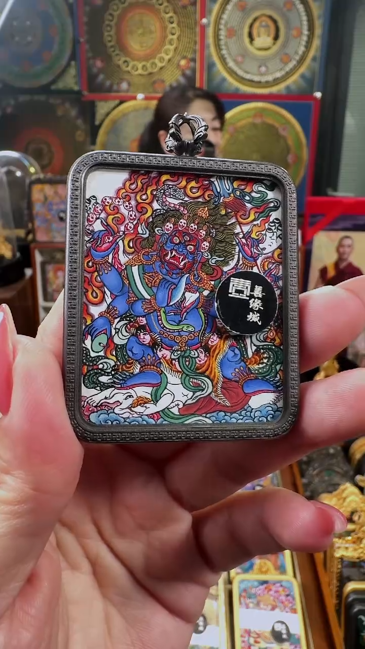 吊坠壹善缘城手绘唐卡黑六臂