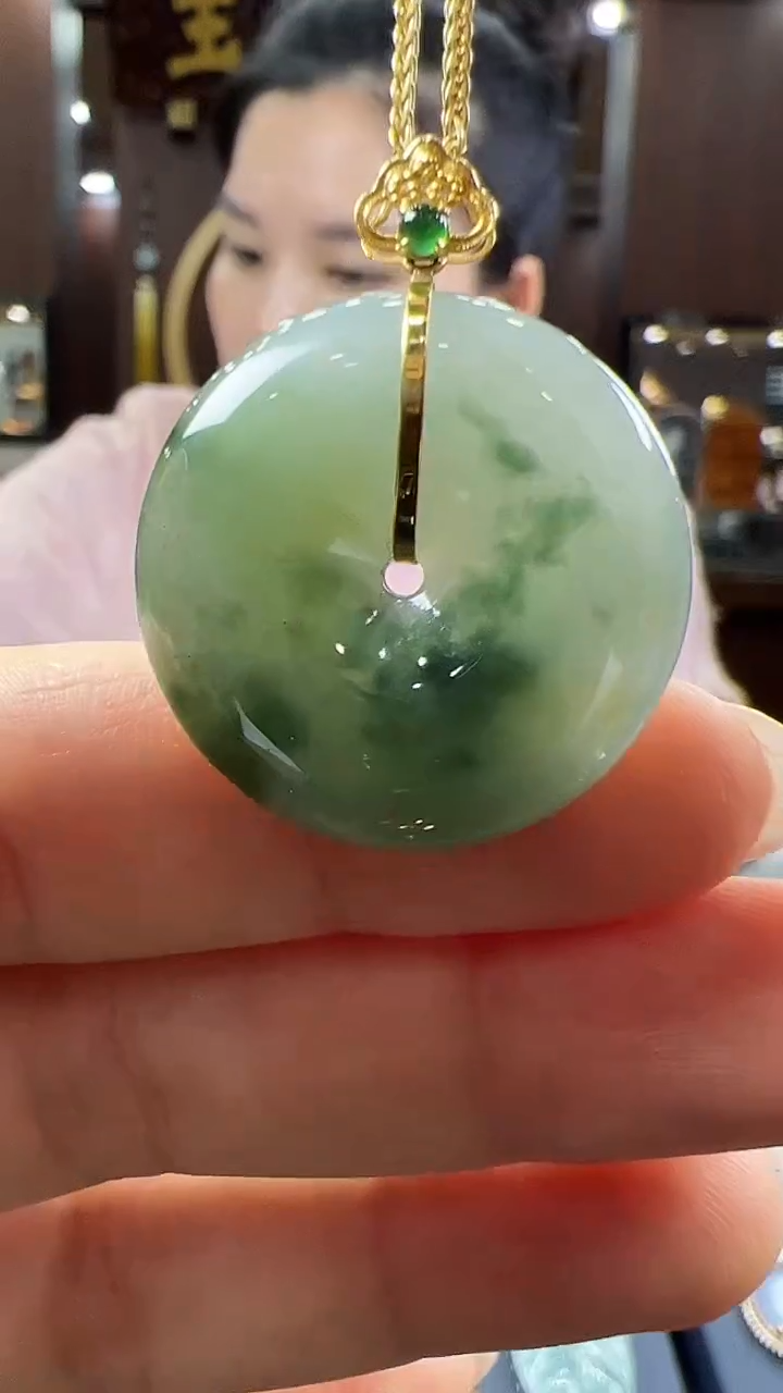 翡翠挂件18K金镶嵌平安扣不含链