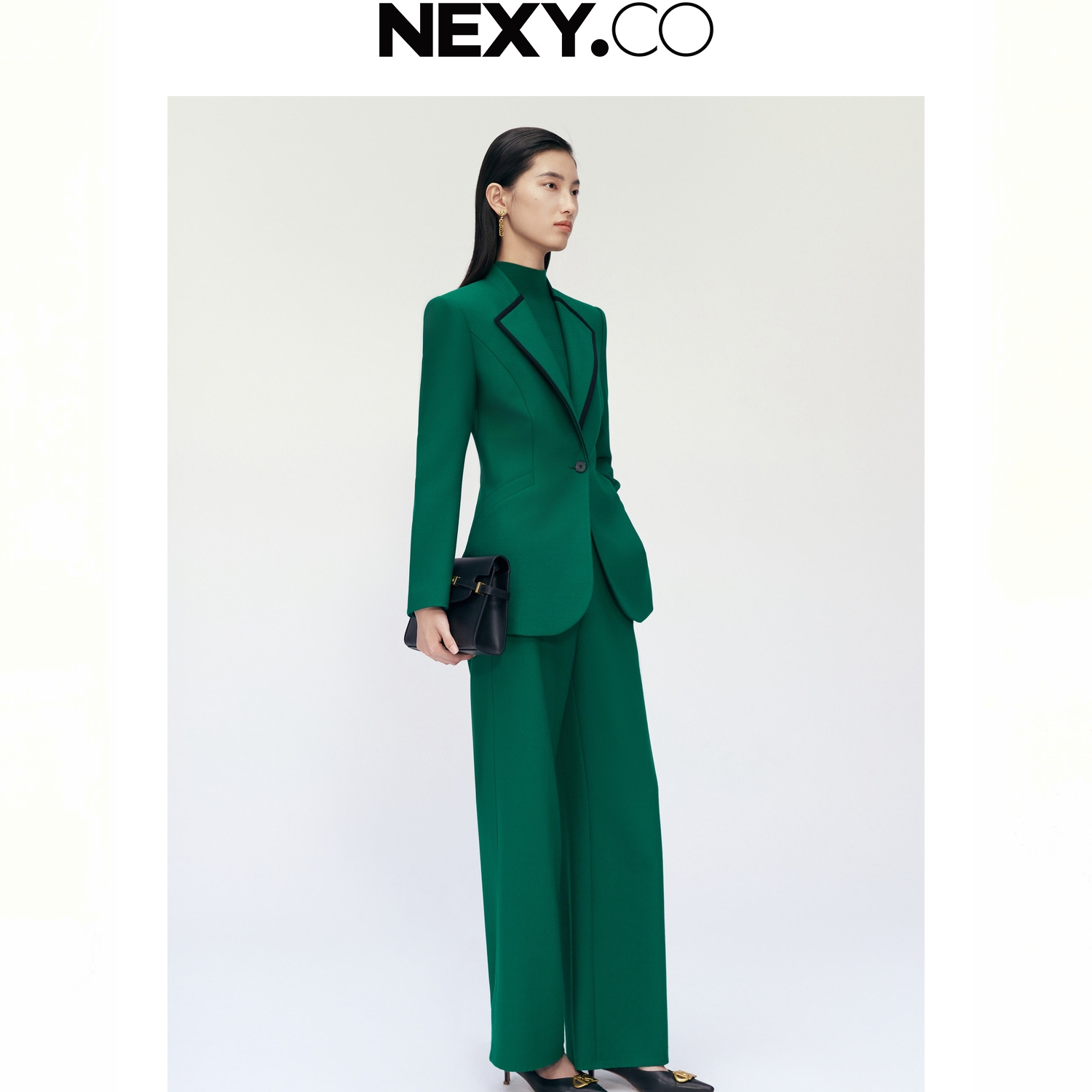 NEXY.CO/奈蔻薄款纯色微弹休闲裤阔腿裤百搭绿色直筒XV02914J5