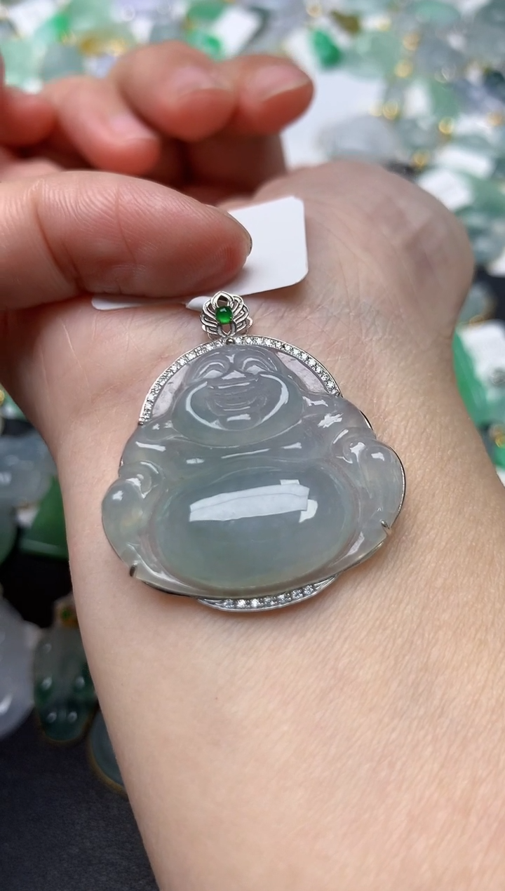 颈饰18K金镶嵌翡翠天然缅甸A货翡翠