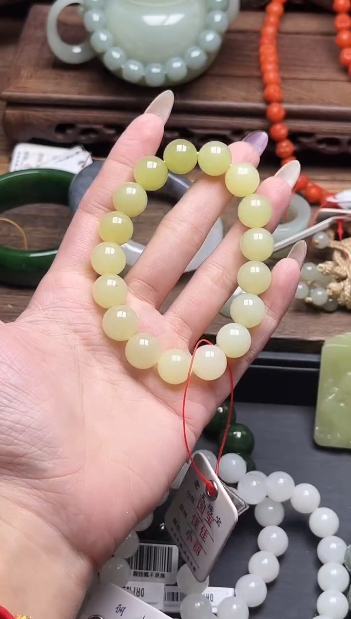 未镶嵌手串和田玉卡12若羌黄玉 圆珠9010906