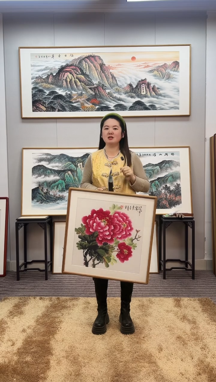 国画手绘牡丹62*62尺寸