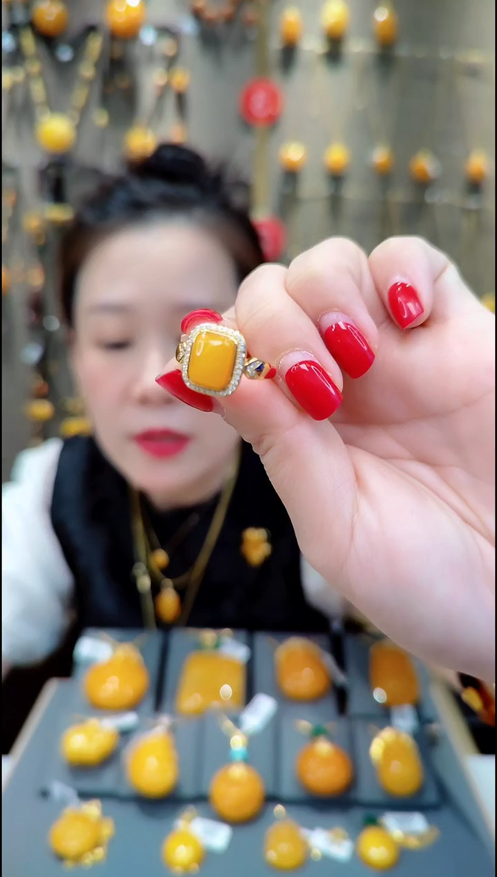 【闪购商品】蜜蜡戒指银S925镀金镶嵌H793蜜蜡戒指