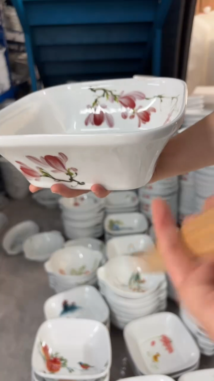 瓷景德镇手绘釉中彩（食品级）方斗汤碗