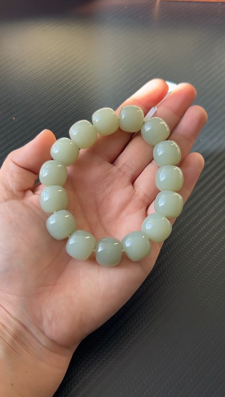 未镶嵌手串和田玉且末微色差近矿卡14* 15