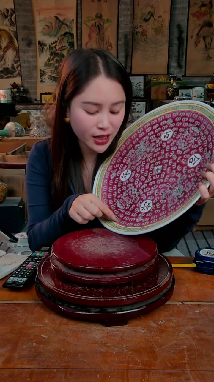 摆件陶景德镇陶瓷摆件红色百年好合超大赏盘