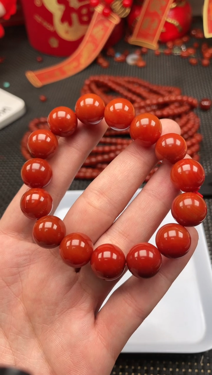 【闪购商品】南红玛瑙手串未镶嵌14号柿子红卡14圆珠手串
