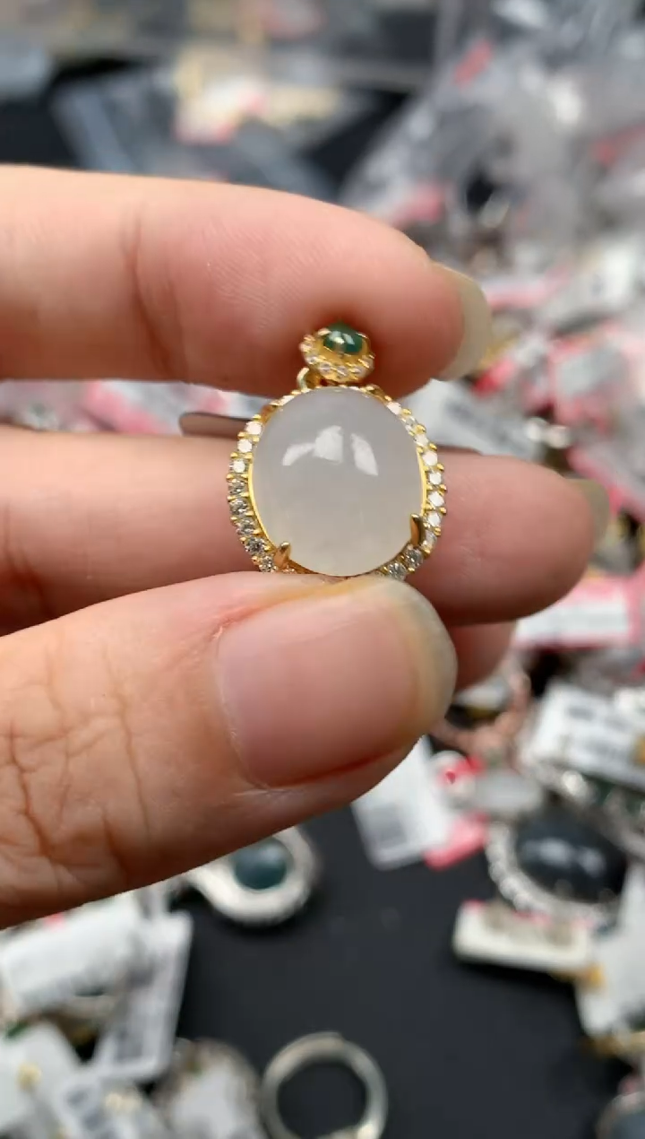翡翠戒指银S925镶嵌天然A货缅甸翡翠