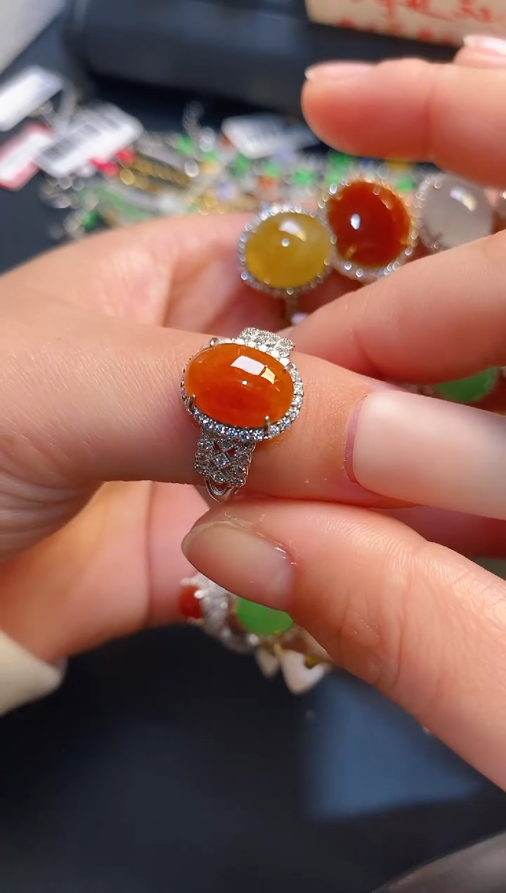 银S925镶嵌戒指翡翠?****子天然