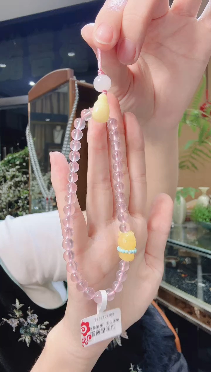 【闪购商品】水晶挂件未镶嵌蜜蜡熊三通粉水晶挂件