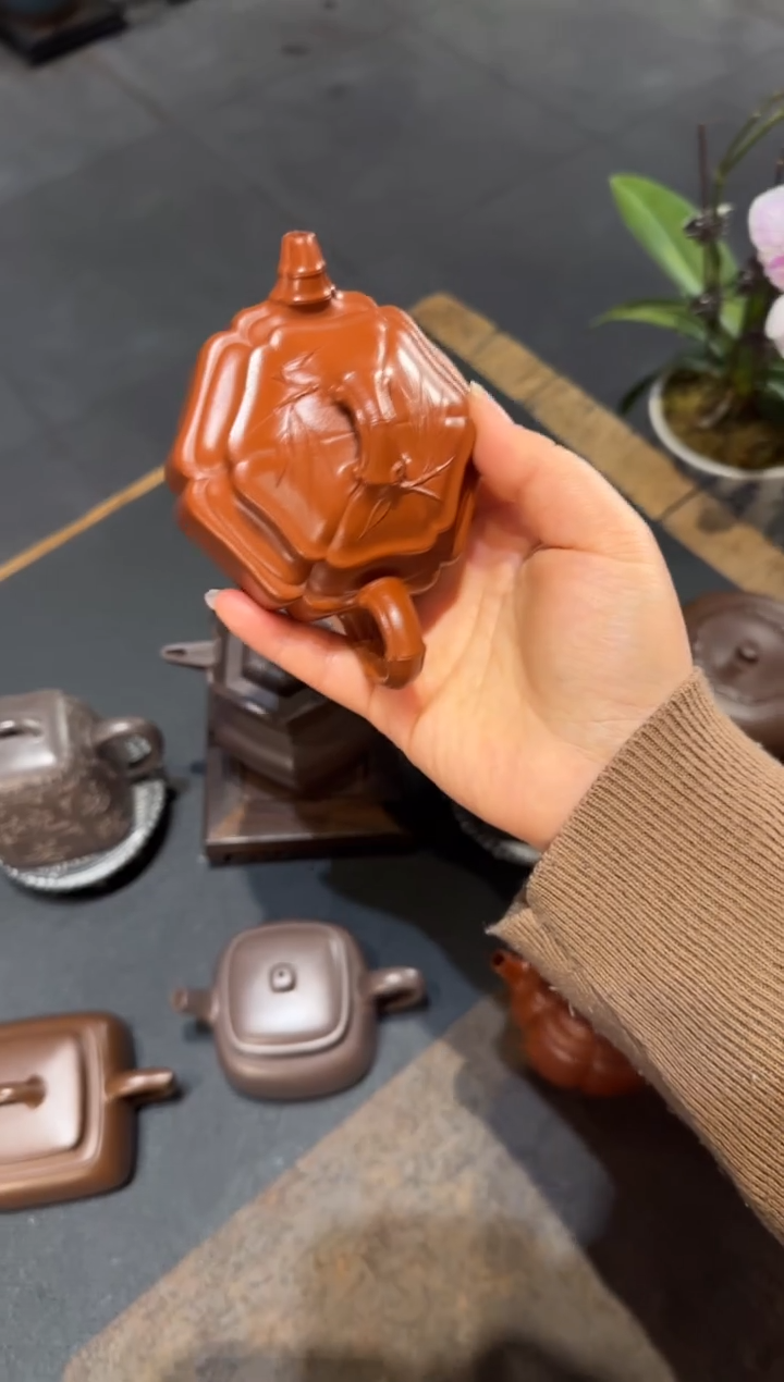 【闪购商品】紫砂茶壶六方海棠双线竹鼓