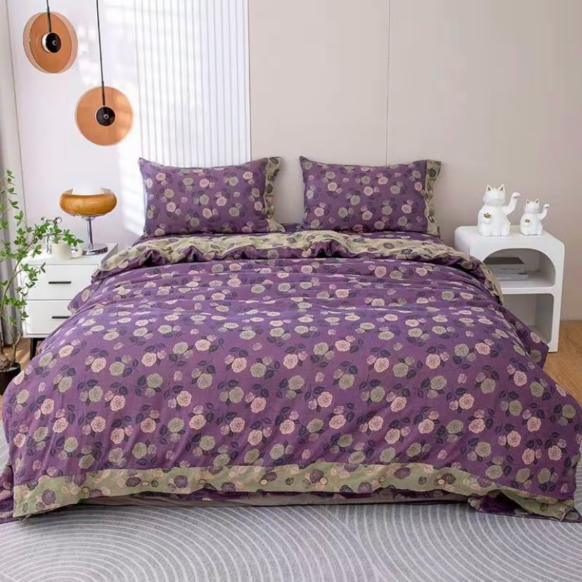 【紫玫瑰】被套双面有氧双层纱色织提花可水洗机洗被套柔软透气A类