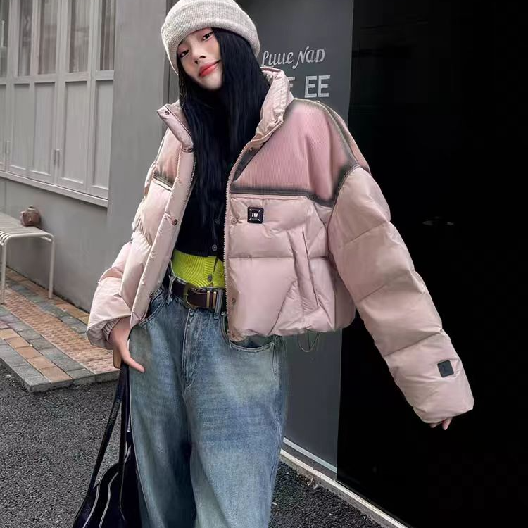 冬季新款时尚宽松显瘦短款羽绒服女小个子立领白鸭绒面包服外套女