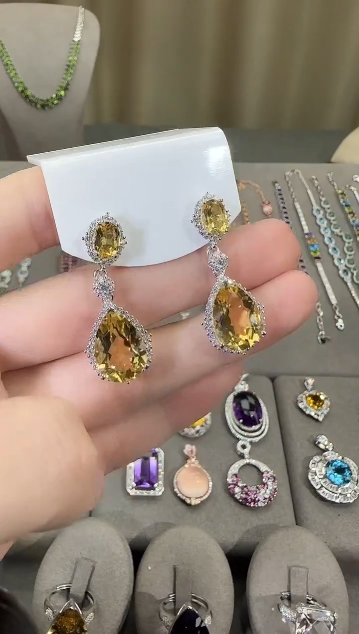 银S925镶嵌耳饰紫晶10*15mm耳坠水滴款