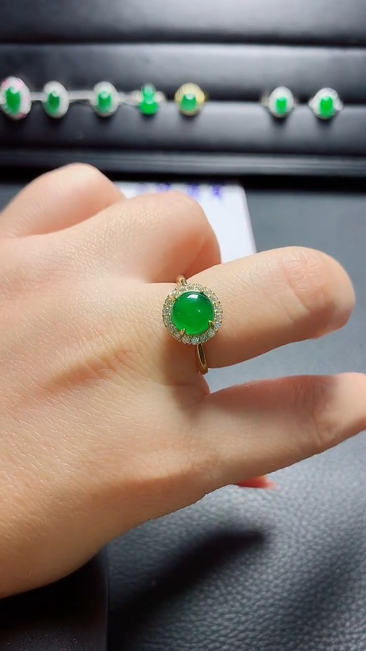 银S925镶嵌戒指翡翠  天然翡翠A货s925银镶