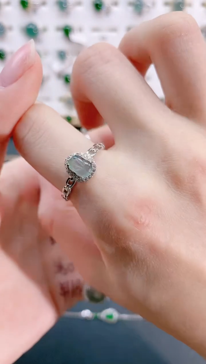 【闪购商品】翡翠戒指银S925镶嵌天然翡翠