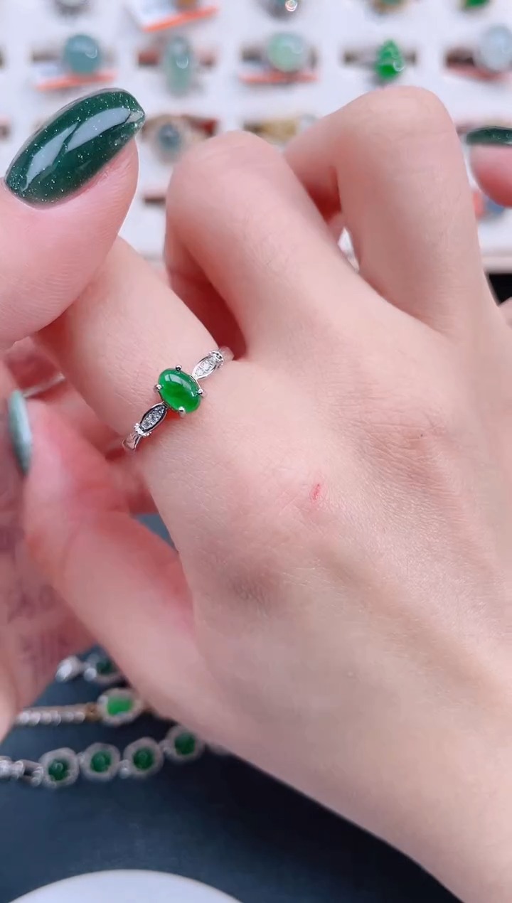 银S925镶嵌戒指翡翠天然翡翠