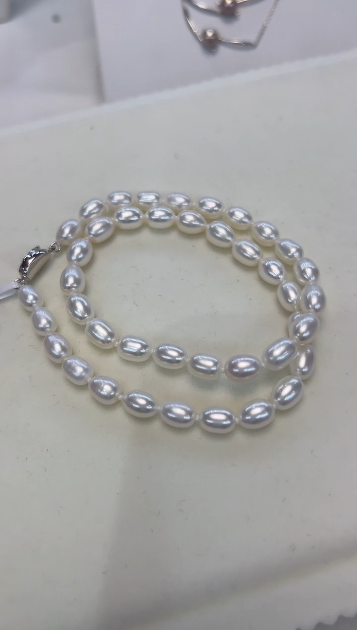 淡水珍珠银S925镶嵌颈饰6-7无核米珠项链