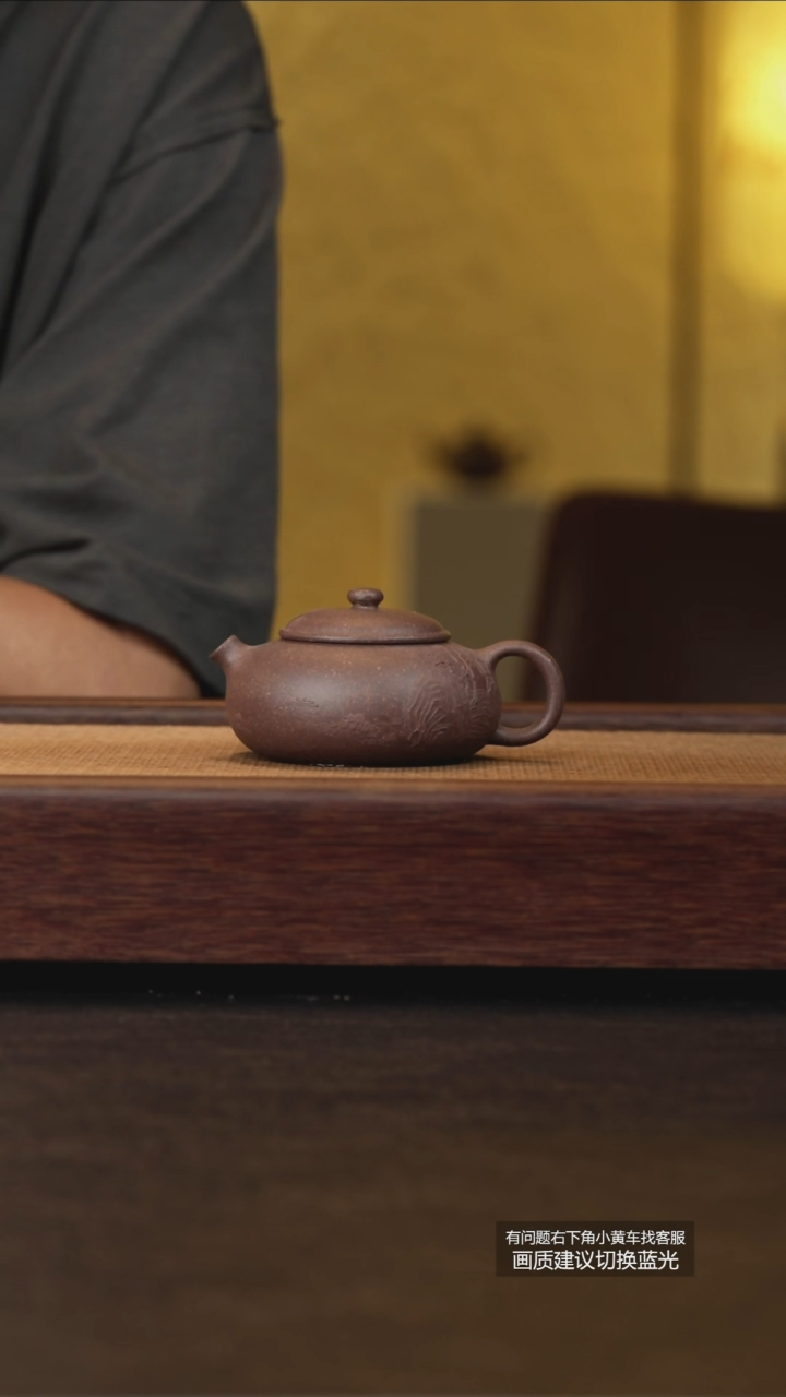 茶壶紫砂本砂堂原矿梨皮紫本色泥绘扁西施