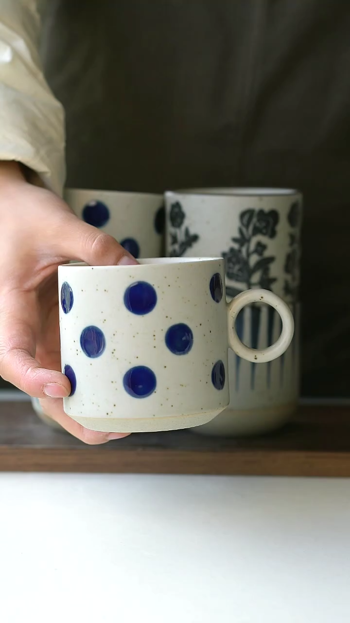 【闪购商品】陶瓷粗陶手绘蓝宝石马克杯280ml@4-2@