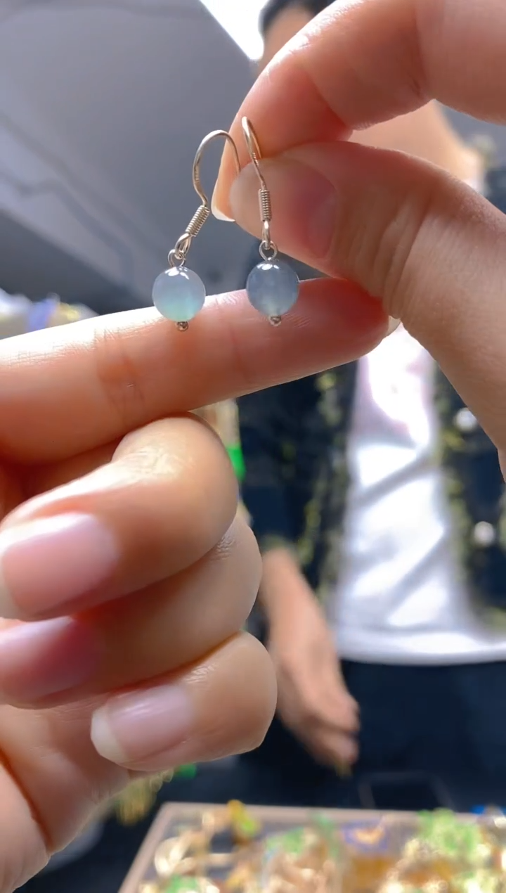 【闪购商品】翡翠耳饰银S925镶嵌0398翡翠耳钩