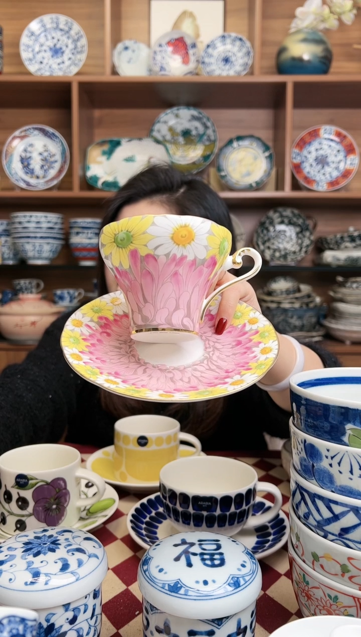 【闪购商品】瓷片雏菊系列小蛮腰一杯一碟粉色