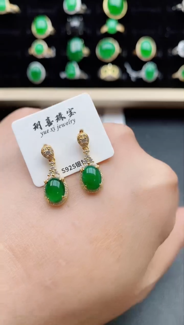 【闪购商品】翡翠耳饰银S925镶嵌212121