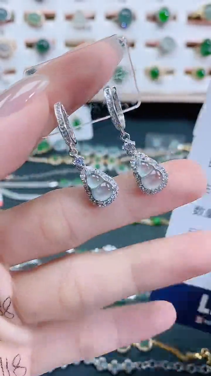 银S925镶嵌翡翠耳饰天然翡翠