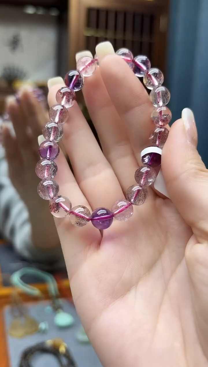 未镶嵌车挂水晶超七水晶手串9mmZD