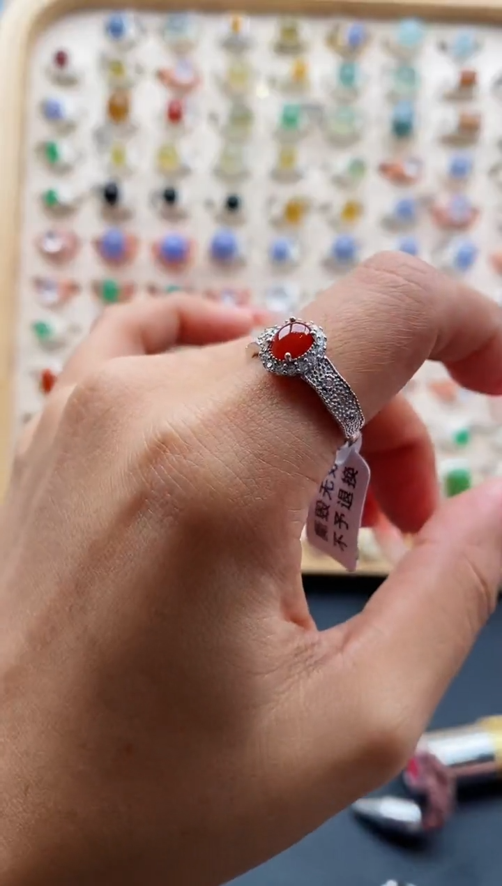 【闪购商品】翡翠戒指银S925镶嵌缅甸天然A货翡翠333 6+2