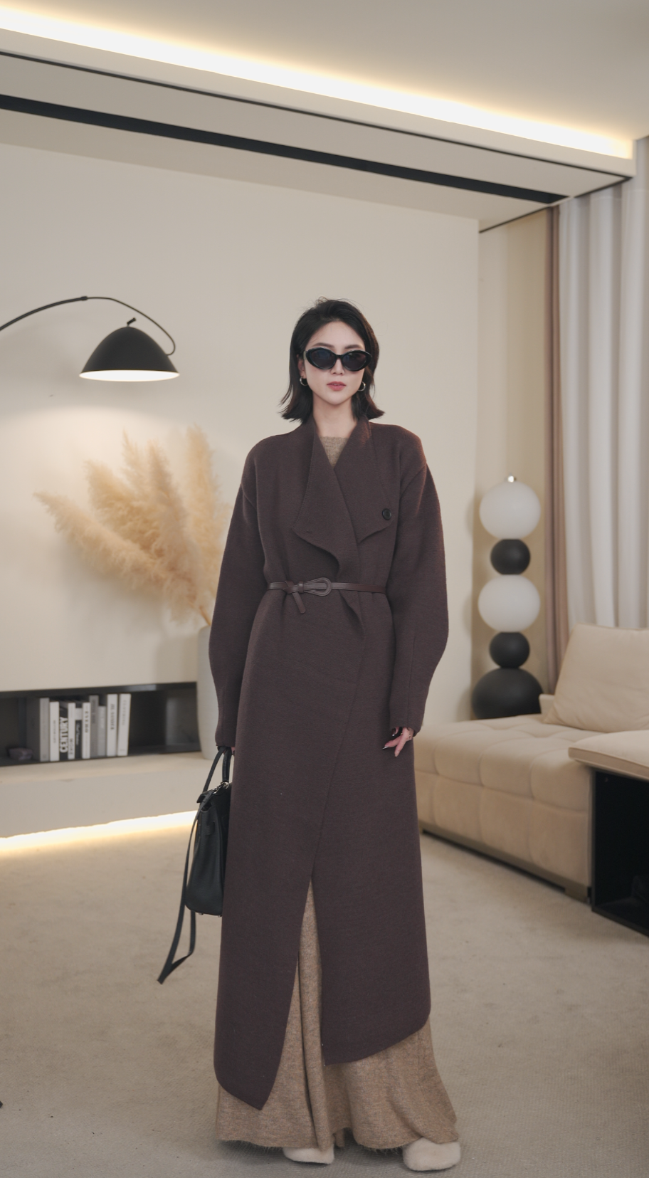 极简风大翻领针织大衣2025冬季新款韩版高级复古风时尚洋气大衣