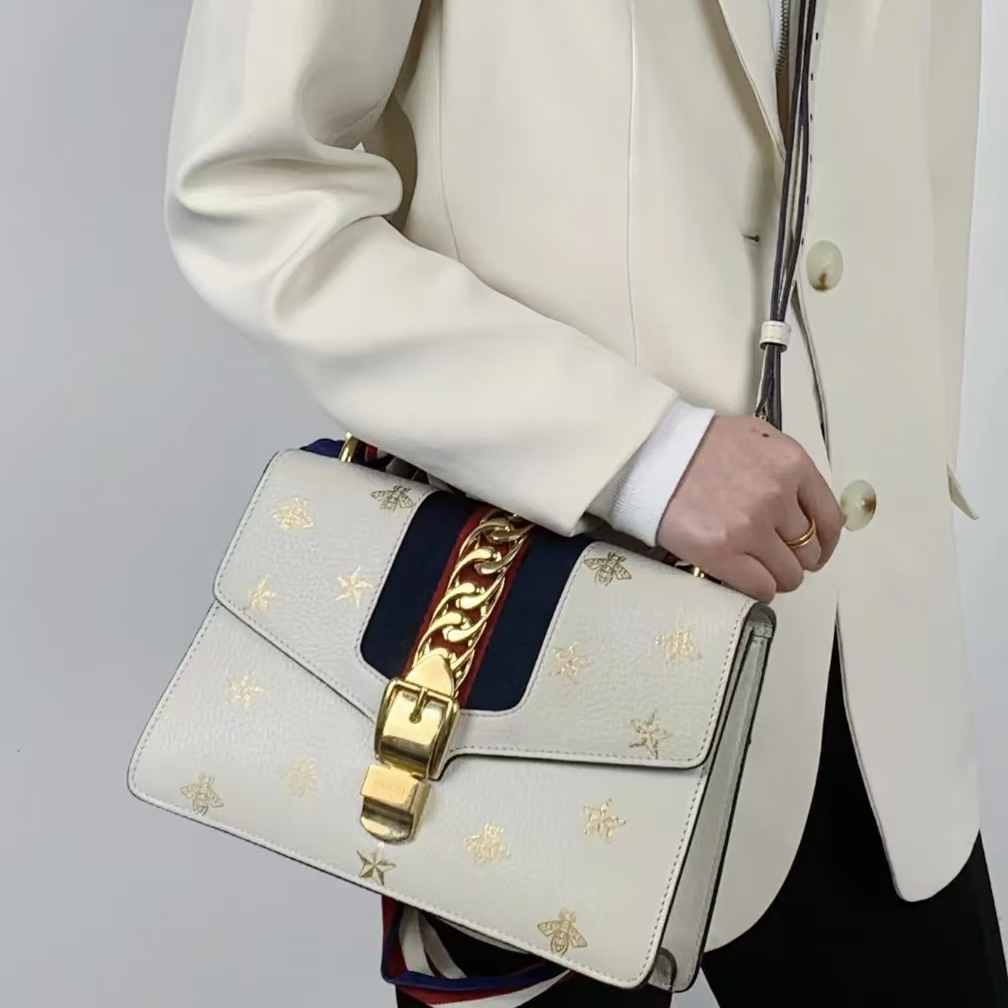 95新 GUCCI/古驰 茉上/ 白色中号蜜蜂塞尔维亚
