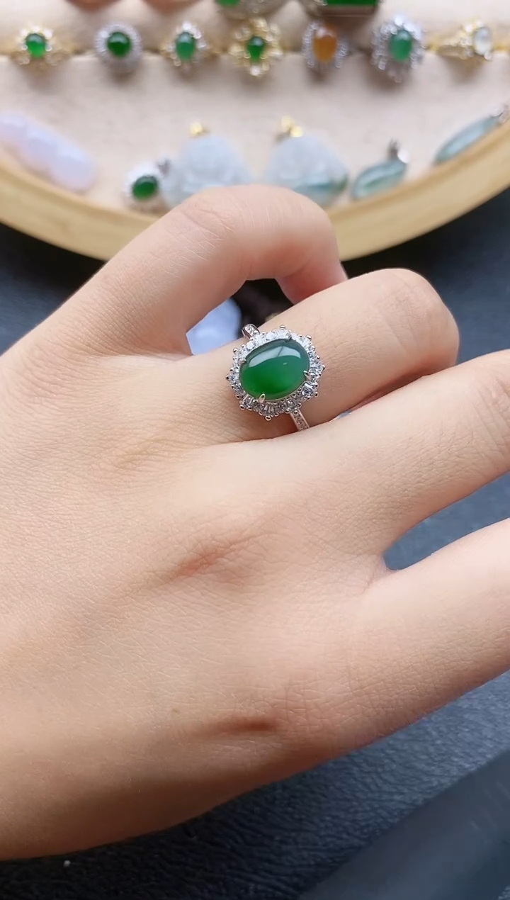 翡翠戒指银S925镶嵌11111