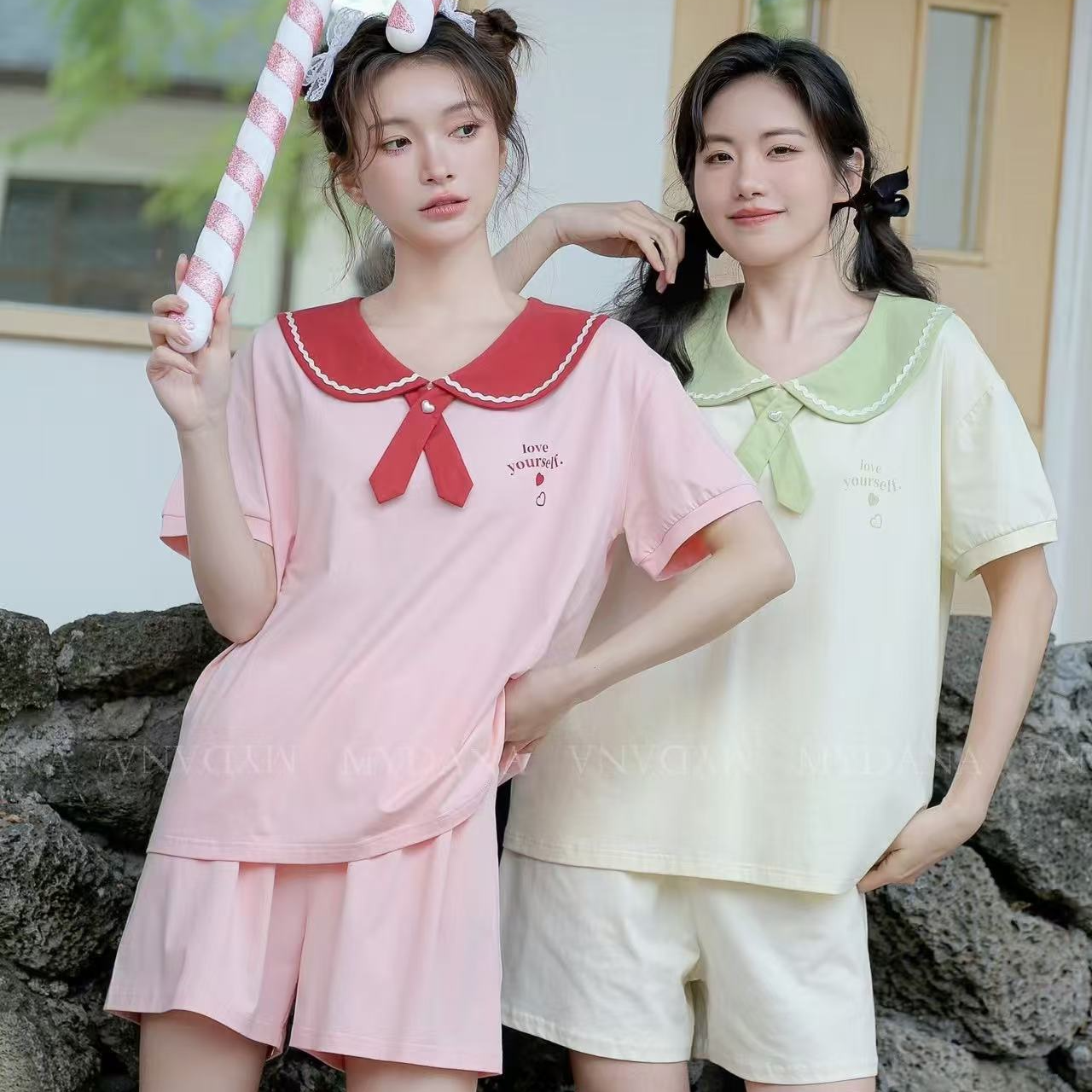 夏季海军蓝短袖短裤可家居可外出套装