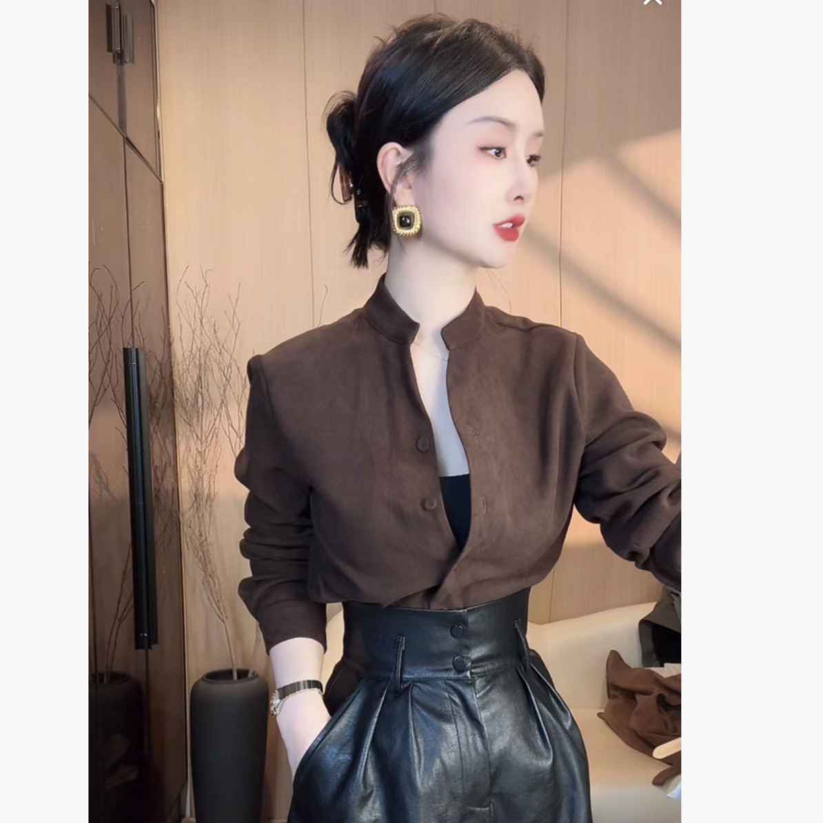 刘欣服饰 秋冬装减龄显瘦加厚秋冬款细纹磨毛衬衣上衣5247