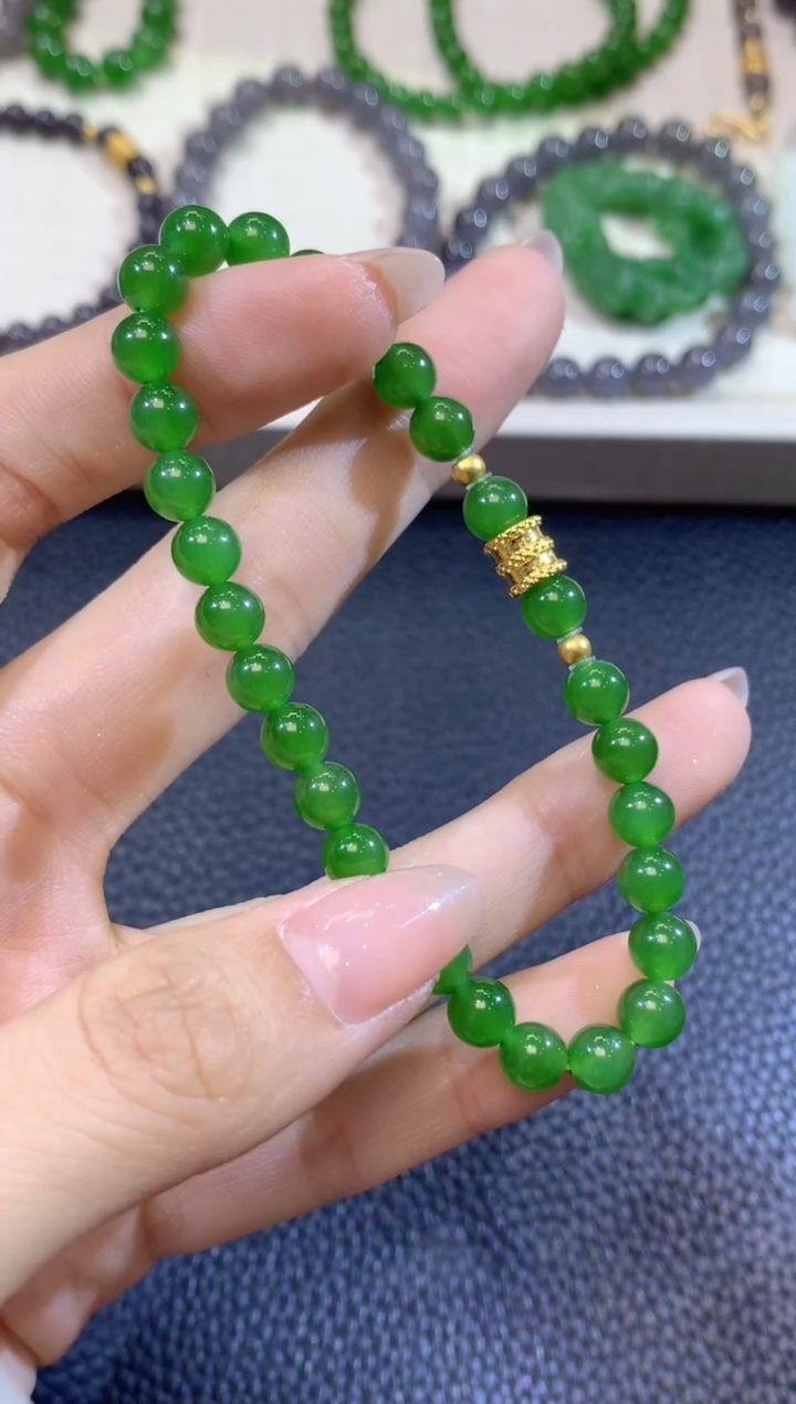 手串足金镶嵌和田玉Z51   