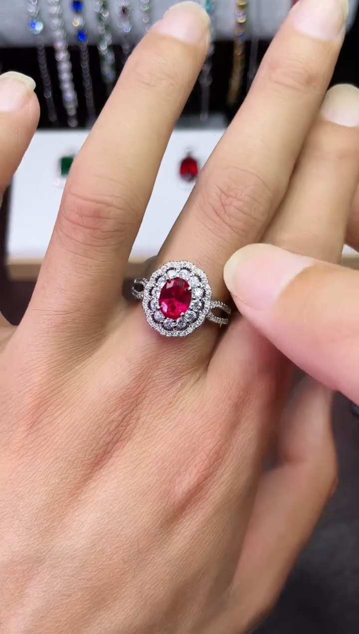 合金合成钻石红宝戒指