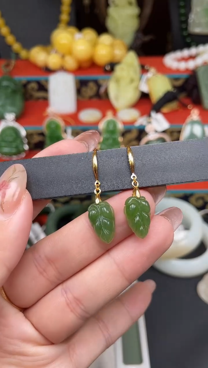 和田玉银S925镶嵌耳饰耳饰b093