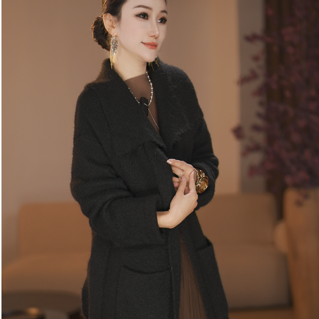 【袁小姐】须弥吟雪秋冬季立领中长款风衣外套女高端垂感大衣-8601