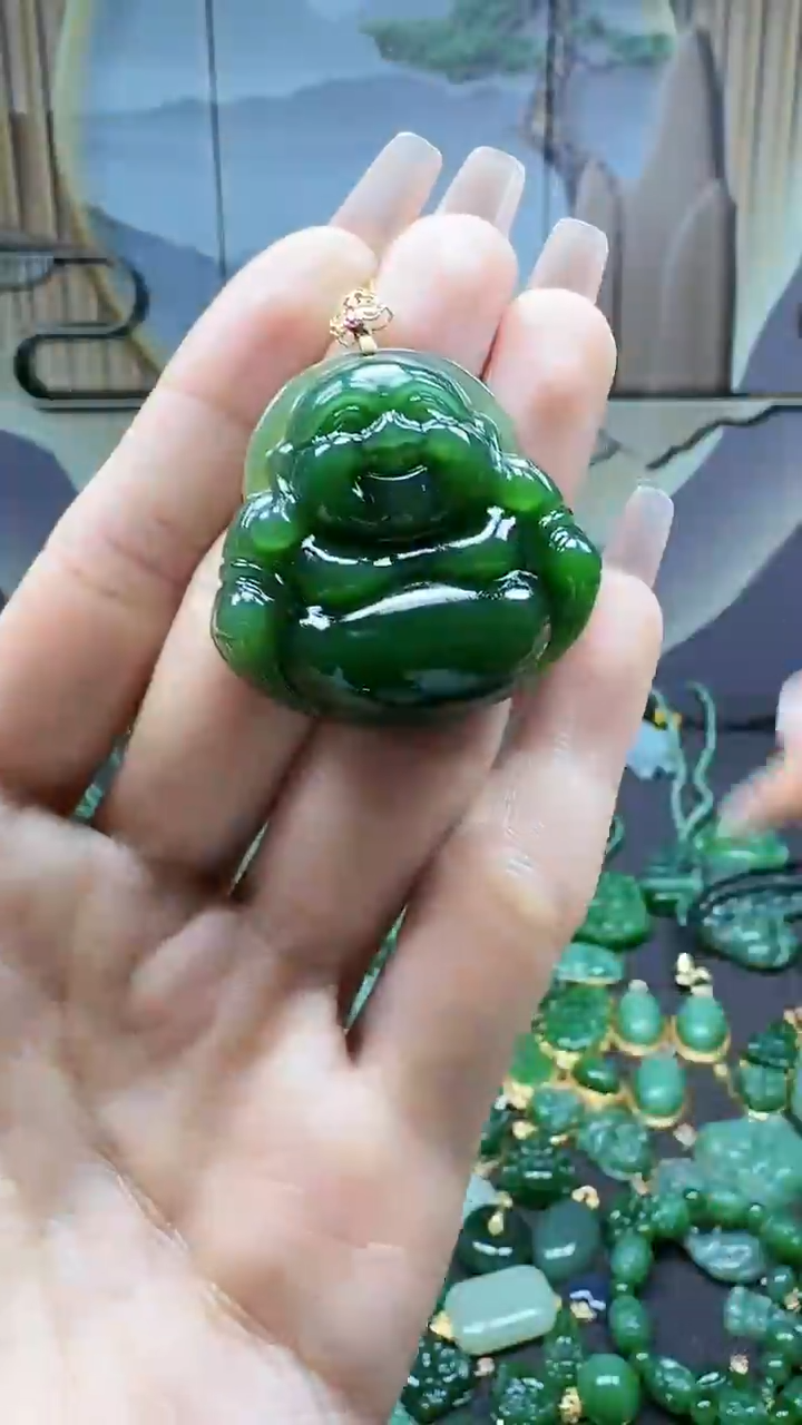 【闪购商品】和田玉挂件18K金镶嵌1