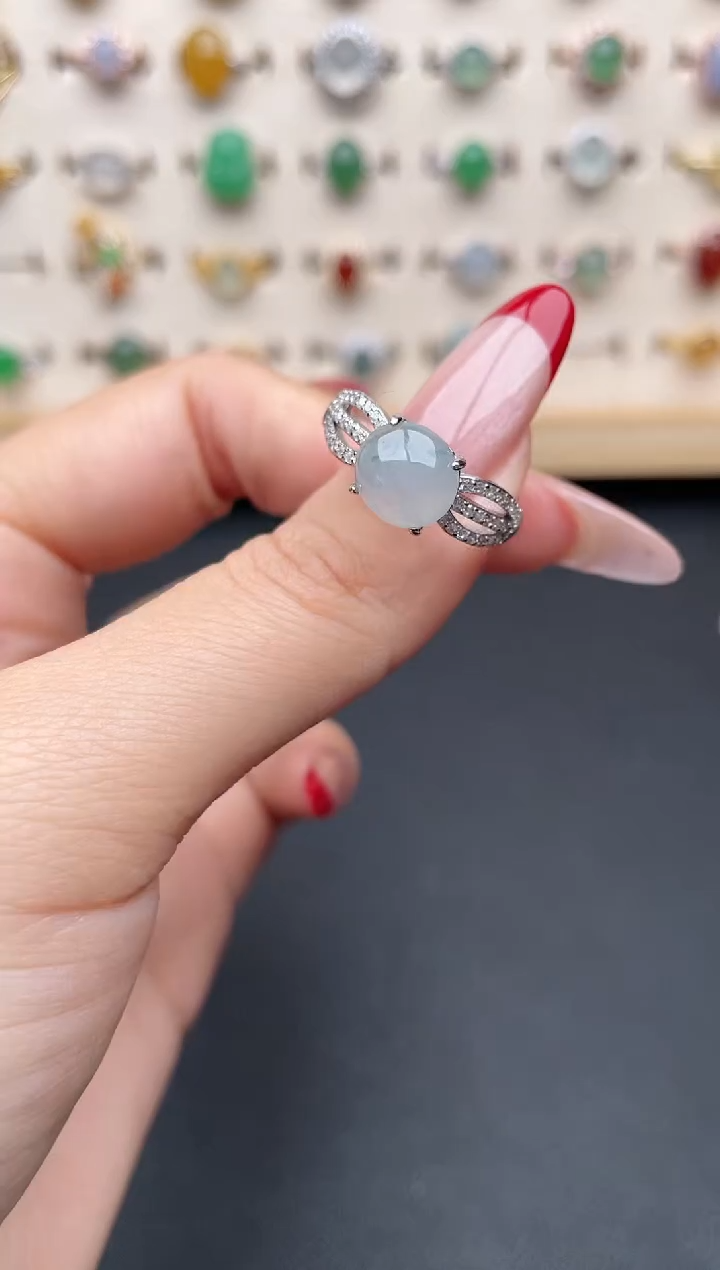 【闪购商品】翡翠戒指银S925镶嵌一物一证一礼盒