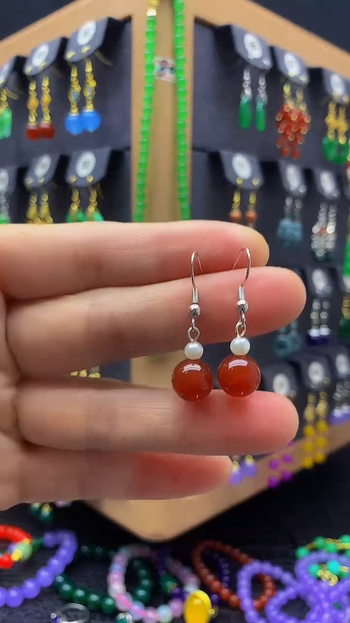 【闪购商品】玛瑙/玉髓耳坠银S925镶嵌耳饰