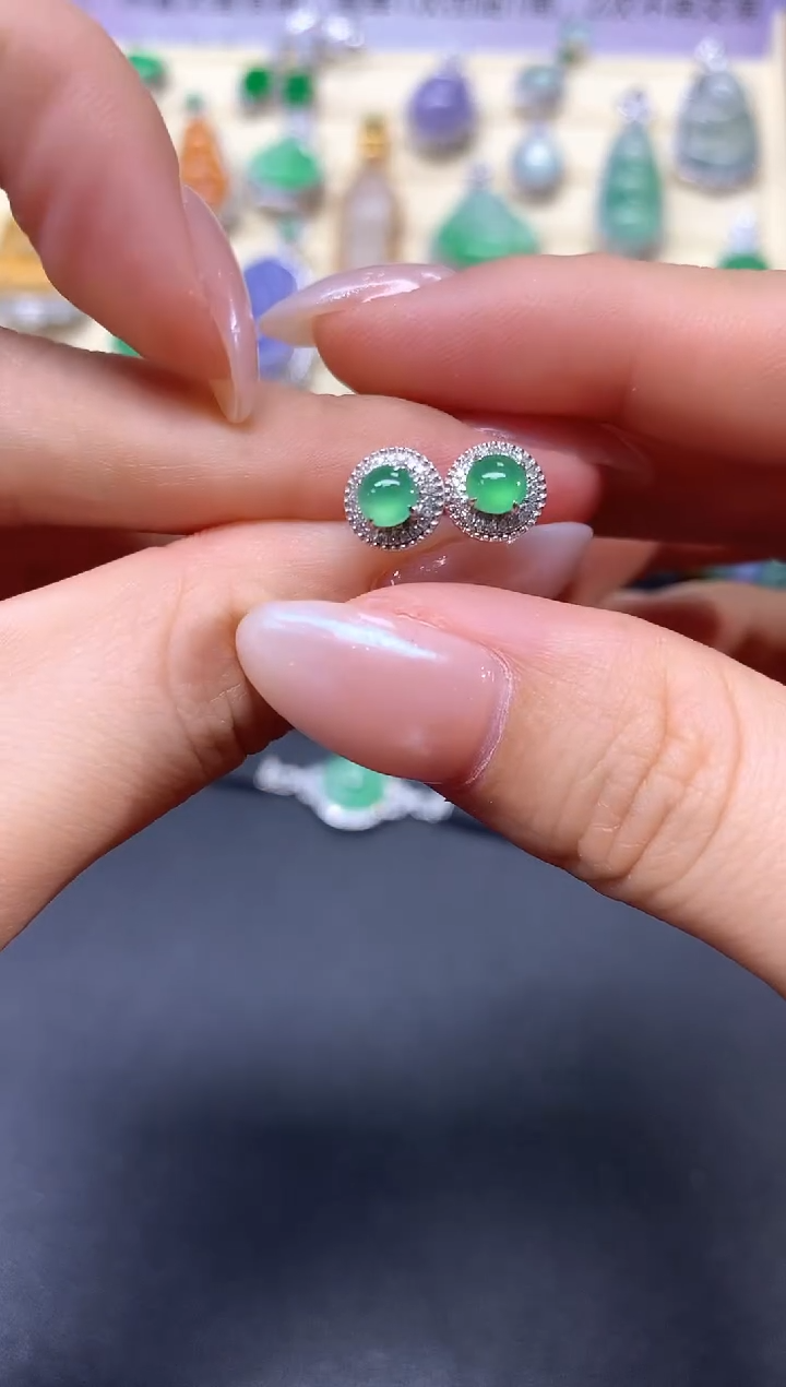 【闪购商品】翡翠耳饰18K金镶嵌耳饰|1900+1900