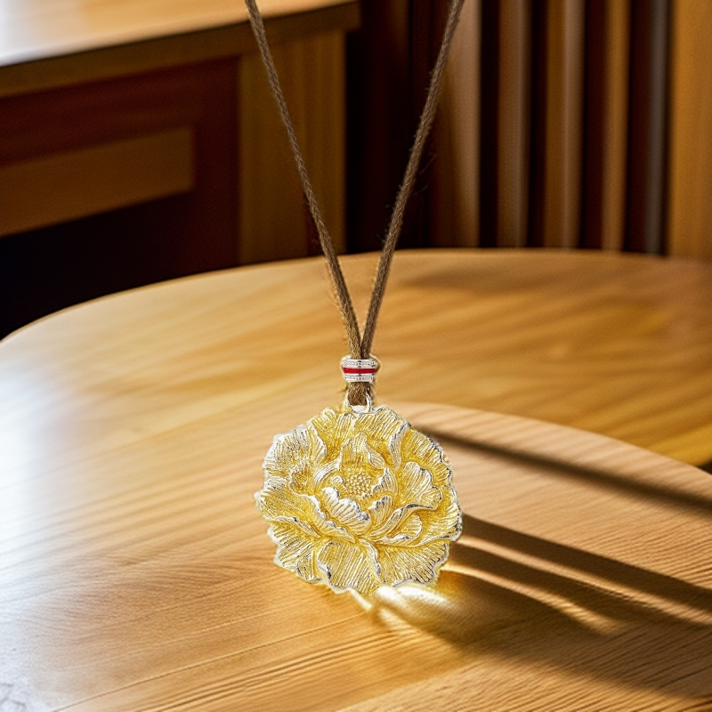 999.9银描金洛阳牡丹花吊坠